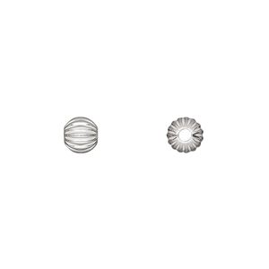 Bead 1pkg10 sterling silver, 6mm seamless corrugated round