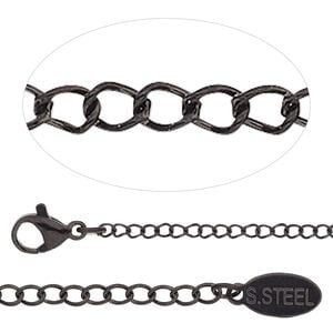 Chain 1pkg1 curb, 1.9mm / lobster claw clasp, black-finished stainless steel 30 inch