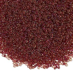 Seed bead, Miyuki, glass, pkg/250g, #15 rocaille, translucent wine-lined luster peridot (RR-336).