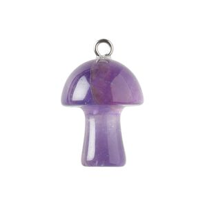Drop 1pkg1, imitation rhodium-plated brass and amethyst (natural), 20x15mm hand-carved 3D mushroom