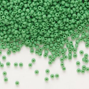 Seed bead, Preciosa Ornela Czech glass, pkg/50g, #11 rocaille, opaque matte green, (53250).
