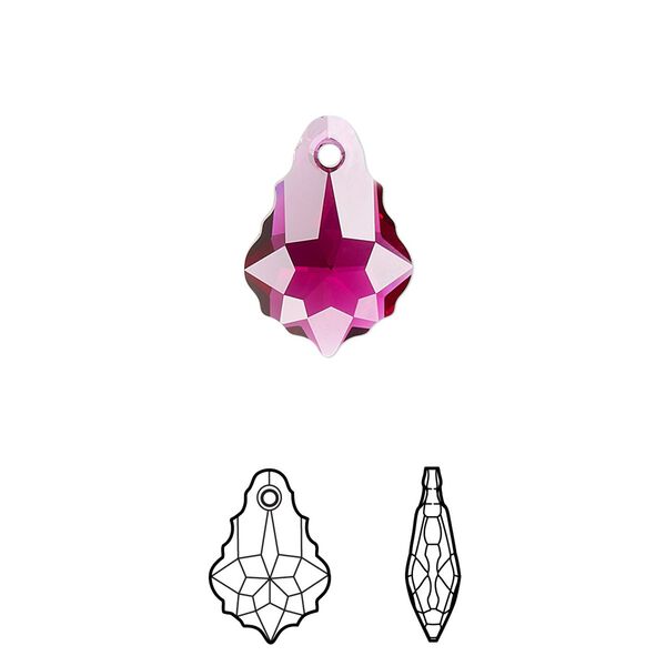 Drop 72pk ruby, Swarovski&reg; 16x11mm pendant baroque 6090 image number 0