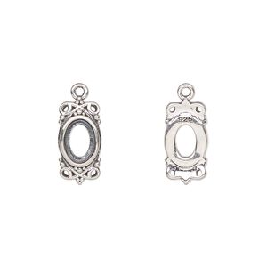 Drop, antiqued sterling silver, 14.5x7mm overall with 7x5mm oval setting and filigree design with open back . Sold individually.