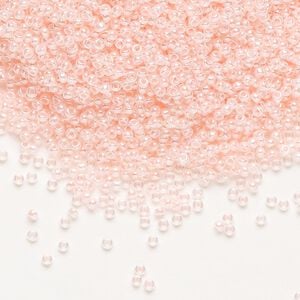 Seed bead, Miyuki, glass, pkg/35g, #15 rocaille, opaque inside dyed color luster pink alabaster base (RR-517).