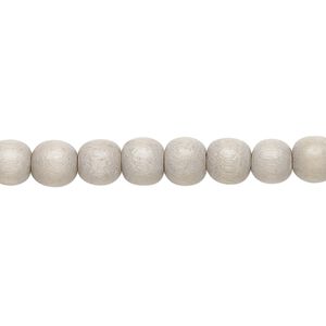 Bead 1pkg1, Taiwanese cheesewood (dyed / waxed), light grey, 5-6mm round, 15-1/2 to 16 inches.