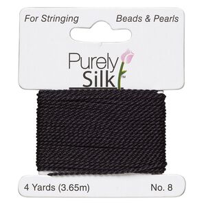 Thread, Purely Silk&trade; 2pkg2yd, black, heavy, size #8, 33-pound test, card.