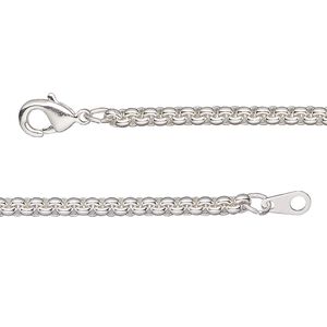 Chain 1pkg1 silver-plated rolo, 3mm / lobster claw clasp, brass 16 inch