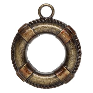 Focal, lacquer and antique brass-finished "pewter" (zinc-based alloy), brown, 39mm single-sided life preserver. Sold individually.