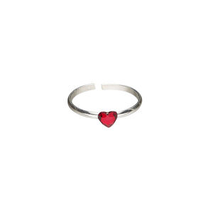 Toe ring 1pkg1, Create Compliments&reg;, sterling silver and crystal, red, 3.5mm heart, adjustable.