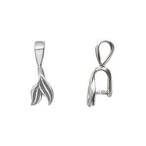 Bail, ice-pick, antiqued sterling silver, 12x6mm double leaf, 4.5mm grip length. Sold per pkg of 2.