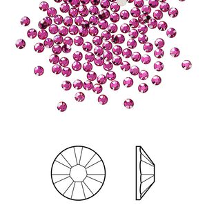 Flat back 1440pk fuchsia foil back, Swarovski&reg; 2.1-2.3mm rose round SS7 2058