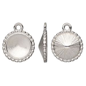Drop, Almost Instant Jewelry&reg; and TierraCast&reg;, white bronze-plated pewter (tin-based alloy), 17mm round with beaded edge and 12mm rivoli glue-in setting. Sold per pkg of 20.