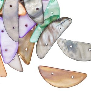 Mother-of-pearl shell 1pkg2oz, 2-hole half-moon spacer bead mix mixed colors 36x12mm-41x15mm