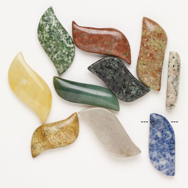 Multi-gemstone 1pkg10, top-drilled puffed / flat curve focal mix 42x14-49x21mm image number 1
