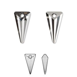 Drop 1pk crystal silver night, Crystal Passions&reg; 18x10mm pendant spike 6480
