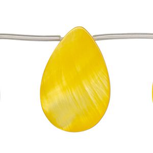 Mother-of-pearl shell 1pkg1, top-drilled flat teardrop bead 14 inch yellow-orange 30x6mm-30x10mm