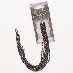 Chain 1pkg1, antique brass-finished and black brass, 2mm oval cable, 48 inches.