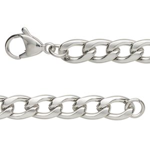 Chain 1pkg1 curb, 7.5mm flat /  lobster claw clasp, stainless steel 24 inch