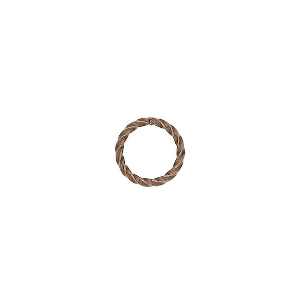 Jump ring 1pkg500 copper-plated, 10mm twisted round, 16 gauge / 7.7mm inside diameter / brass / antique image number 0