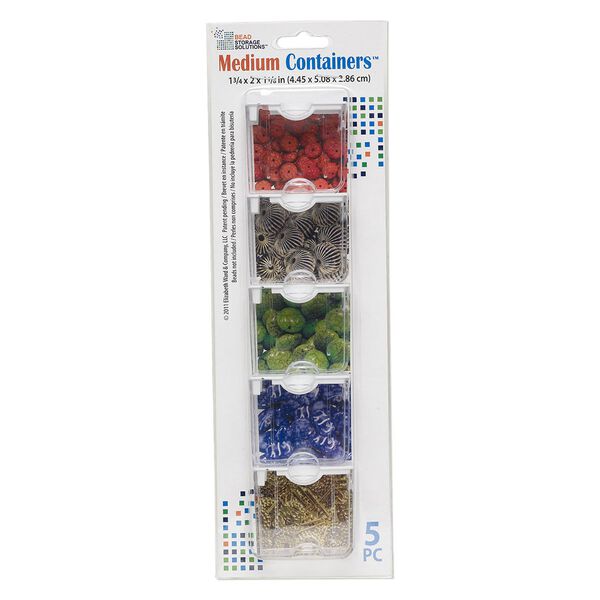 Organizer, Medium Containers&trade;, Bead Storage Solutions&trade;, plastic, clear and opaque off-white, 2 x 1-3/4 x 1-1/8 inches. Sold per 5-piece set. image number 2