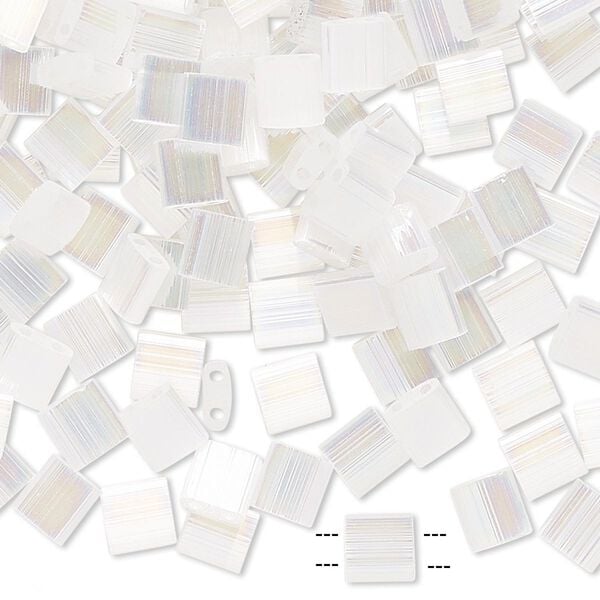 Seed bead, TILA&reg;, glass, pkg/40g, 5mm full tila square, translucent silk luster white pearl, (TL-2549). image number 0