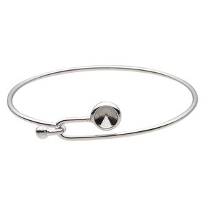 Bracelet, Almost Instant Jewelry&reg;, bangle, imitation rhodium-finished brass, 17mm wide with SS39 rivoli glue-in setting and hook closure, 8 inches. Sold individually.