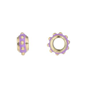 Bead 1pkg1 gold-finished "pewter", 12x6mm rondelle, enamel lavender Dione&reg;