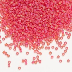 Seed bead, Delica&reg;, glass, pkg/7.5g, #11 round, translucent matte rainbow red orange (DB-0856).