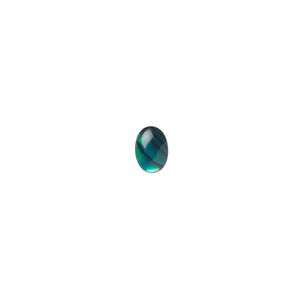 Cabochon, paua shell (dyed / coated), green, 7x5mm calibrated oval, Mohs hardness 3-1/2. Sold per pkg of 10.