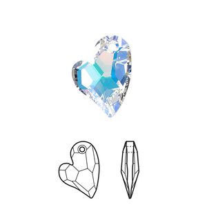 Drop 48pk crystal AB, Swarovski&reg; 17x13mm pendant asymmetrical heart 6261