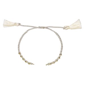 Bracelet component, nylon and gold-finished brass, grey, 9-3/4 inches with adjustable macram&eacute; closure and (2) 5mm open loops. Sold individually.