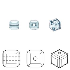 Bead 144pk aquamarine, Swarovski&reg; 6mm cube 5601