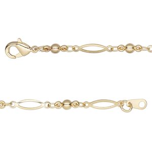 Chain 1pkg1 oval & link, 3mm open / 2.5mm ball / lobster claw clasp, gold-finished brass 24 inch