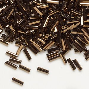 Bugle bead, Dyna-Mites&trade;, glass, opaque iris bronze, #3 hex 2-cut. Sold per 35-gram pkg.