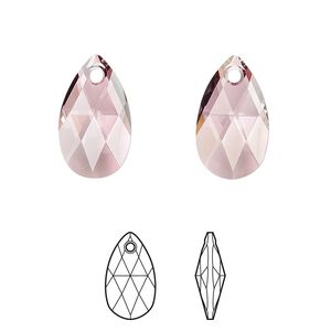 Drop 2pk crystal antique pink, Crystal Passions&reg; 16x9mm pendant pear 6106