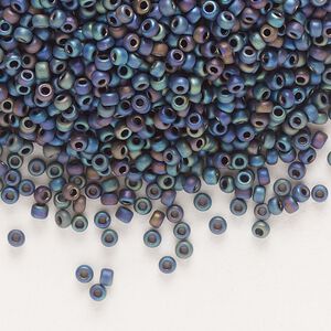 Seed bead, Miyuki, glass, pkg/25g, #11 rocaille, opaque matte rainbow black, (RR-401FR).