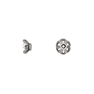 Bead cap, sterling silver, 7x4mm open round, fits 6-8mm bead. Sold per pkg of 6.