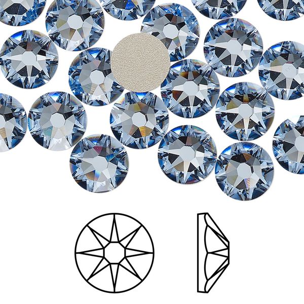 Flat back 144pk light sapphire foil back, Swarovski&reg; 8.412-8.672mm rose round SS40 2088 image number 0