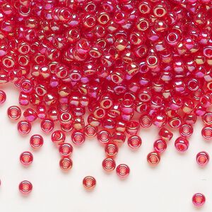 Seed bead, Miyuki, glass, pkg/250g, #8 rocaille, translucent rainbow red (RR-254).
