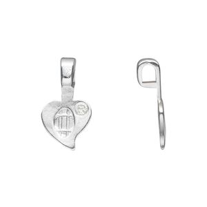 Bail, Aanraku&reg;, glue-on pendant, silver-plated "pewter" (zinc-based alloy), 22x11mm with 11mm heart flat base. Sold per pkg of 25.
