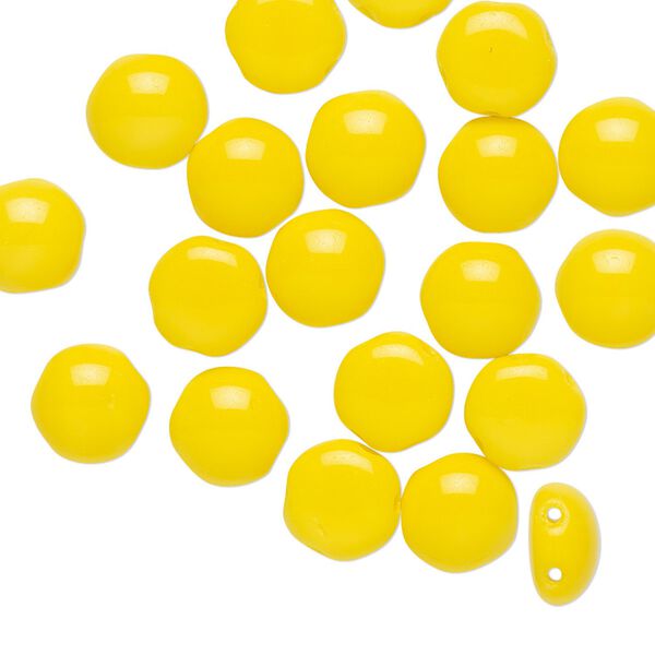 Bead, Preciosa Candy&trade;, Czech pressed glass, opaque yellow, 8mm candy with (2) 0.8-0.9mm holes. Sold per pkg of 20. image number 0