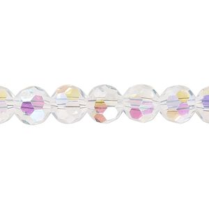 Bead 1pk 32 facets transparent clear AB, Celestial Crystal&reg; 8mm round 15.5-16 inch