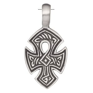 Pendant, Powerful Pewter Pendants, antiqued pewter (tin-based alloy), 42x21mm single-sided ankh with Celtic knot design and 6mm hole. Sold individually.
