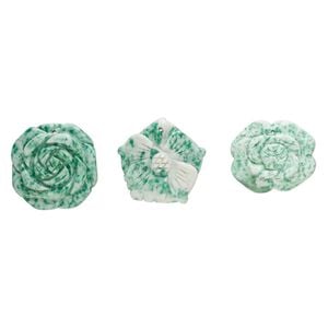 Ching hai "jade" 1pkg3, top-drilled carved flower focal natural mix 40x34mm-41x40mm