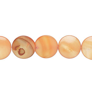 Mother-of-pearl shell 1pkg1, puffed flat round bead 15 inch dark carrot 11-12mm