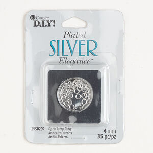 Jump ring 1pkg35 silver-plated, 4mm round, 21 gauge / 2.6mm inside diameter / copper