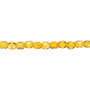 Bead, Czech fire-polished dipped d&eacute;cor glass, honey, 4mm faceted round. Sold per 15-1/2" to 16" strand, approximately 100 beads.
