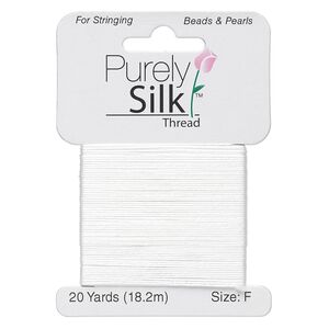 Thread, Purely Silk&trade;, white, size F. Sold per 20-yard card.