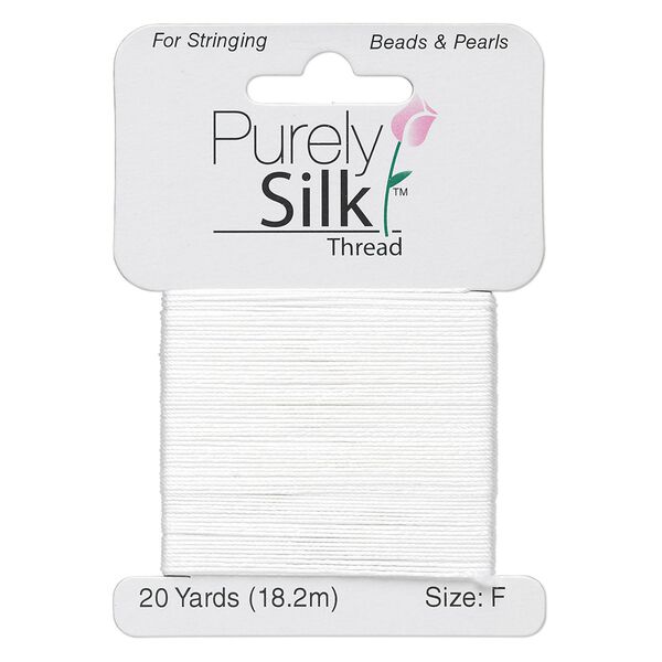 Thread, Purely Silk&trade;, white, size F. Sold per 20-yard card. image number 0