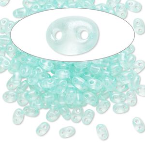 Seed bead, Preciosa Twin&trade; Czech glass, pkg/10g, 5x2.5mm oval, translucent mint green terra pearl clear, (08158).